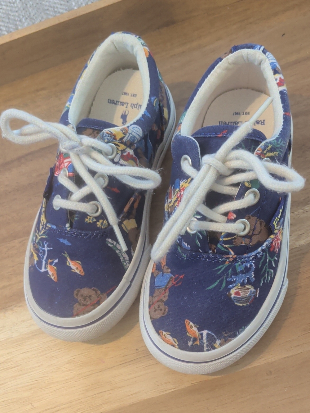 Ralph Lauren Blue Canvas Kids Sneakers with Underwater Print